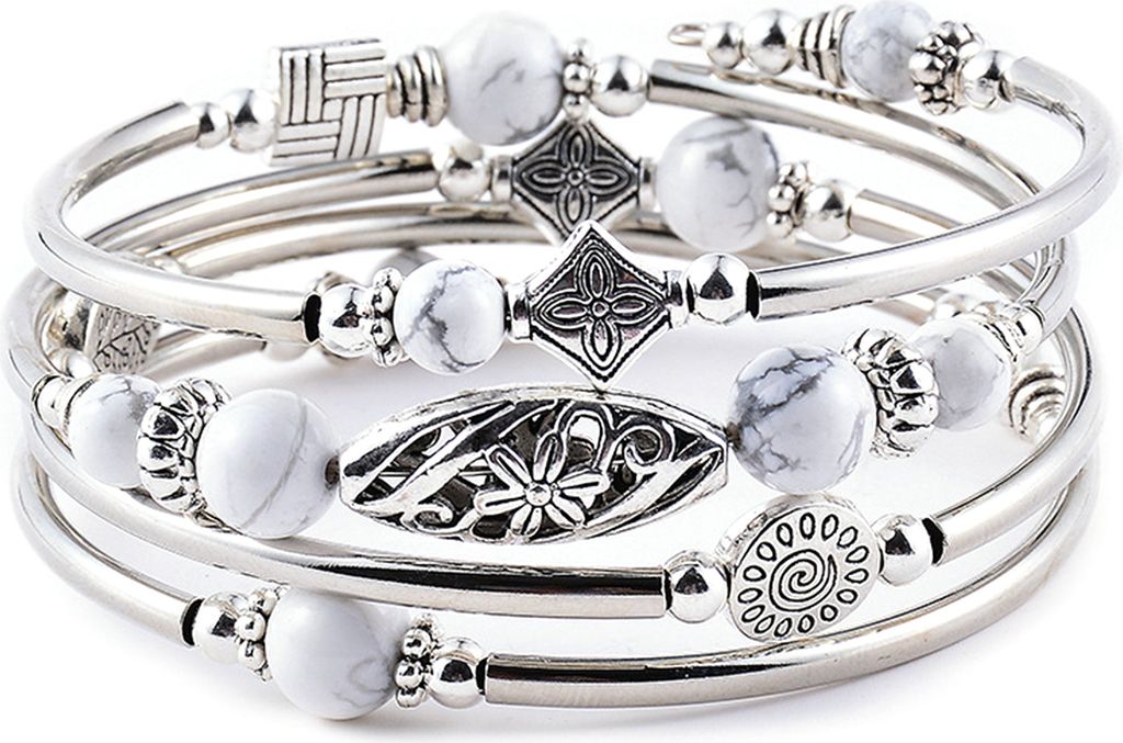 Frauen Armreif Natursteine Ethnisch Mehrschichtig Retro Blau Türkis Perlen Wickelarmband Schmuck Zubehör-E