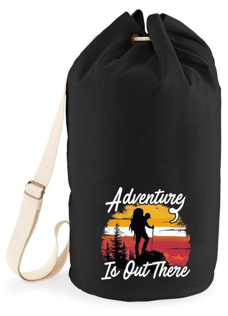 Huuraa Seesack Adventure is out there Backpacking 20 Liter Black Baumwolle Rucksack Geschenkidee