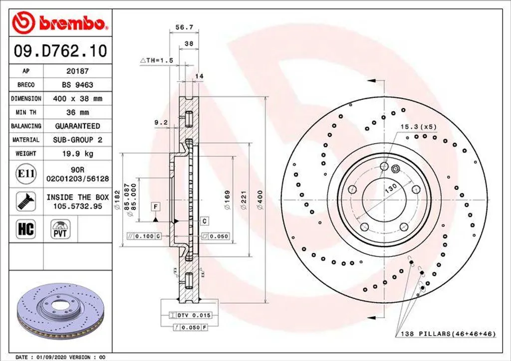 Disque de frein idéal pour rénovation Mercedes Classe G W463 Brembo 09.D762.10