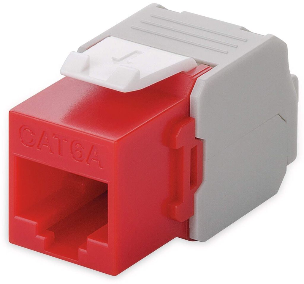 Goobay 90689 Keystone Modul RJ45 CAT 6?, UTP, Rot - 17,1 mm Breite, Krokodil-Typ, Klemmleiste für LSA Montage (werkzeugfrei)