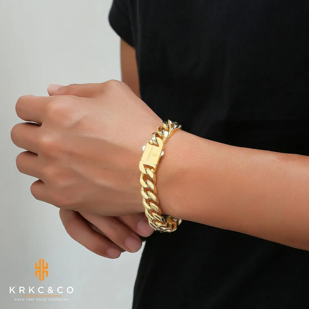 Bracciale Cubano Uomo Oro 18K Acciaio Inox 12mm - Gioielleria Online - 7