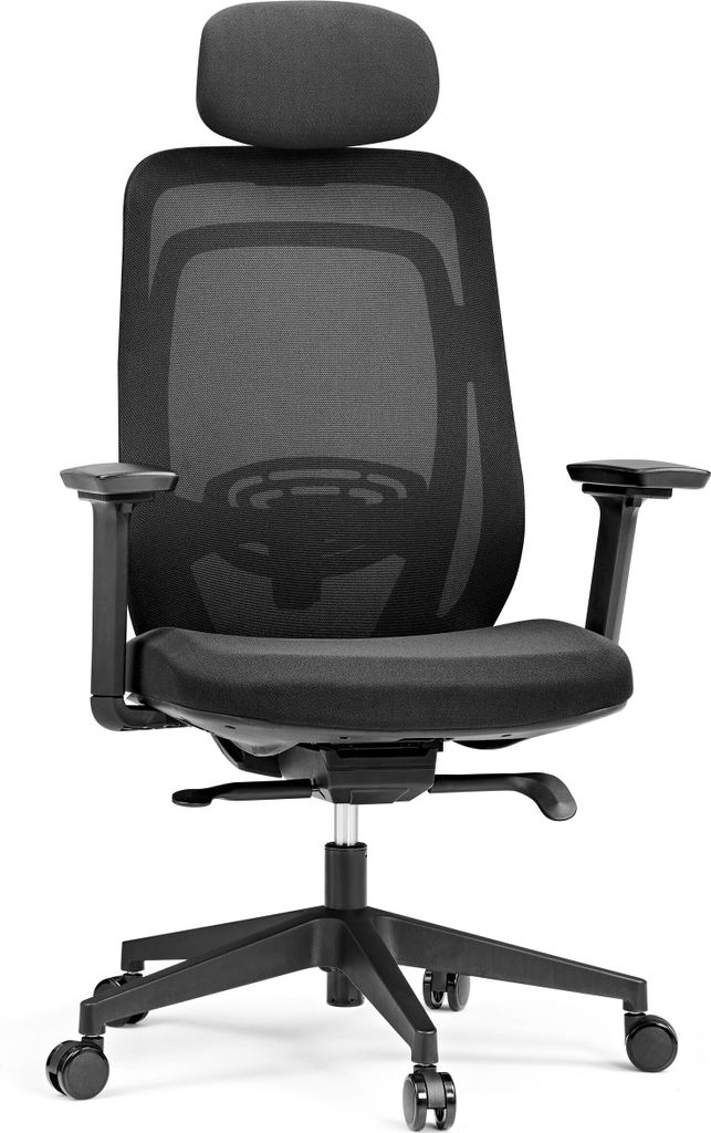 hjh OFFICE Profi Bürostuhl Vivadapt Ergonomischer Schreibtischstuhl mit Armlehnen (höhenverstellbar) Stoff / Netzstoff Schwarz Drehstuhl für Bü...