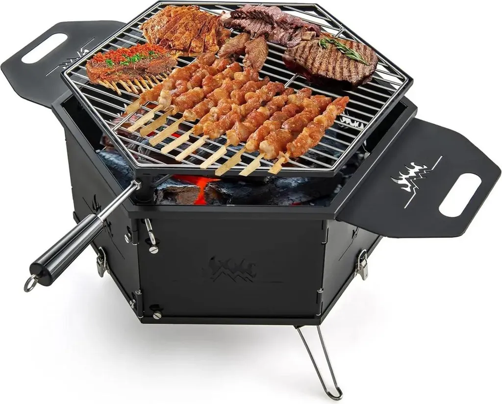 Barbecue charbon pliable anti-encombrement avec grille 360° facile à porter