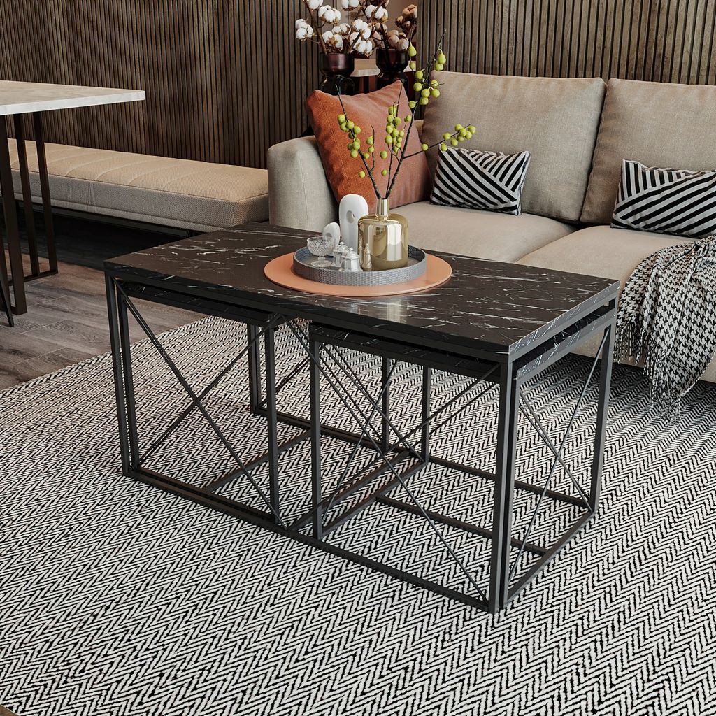 Skye Decor, Defne - Black Marble, Couchtische, Schwarz, 100 x 52 x 50 cm