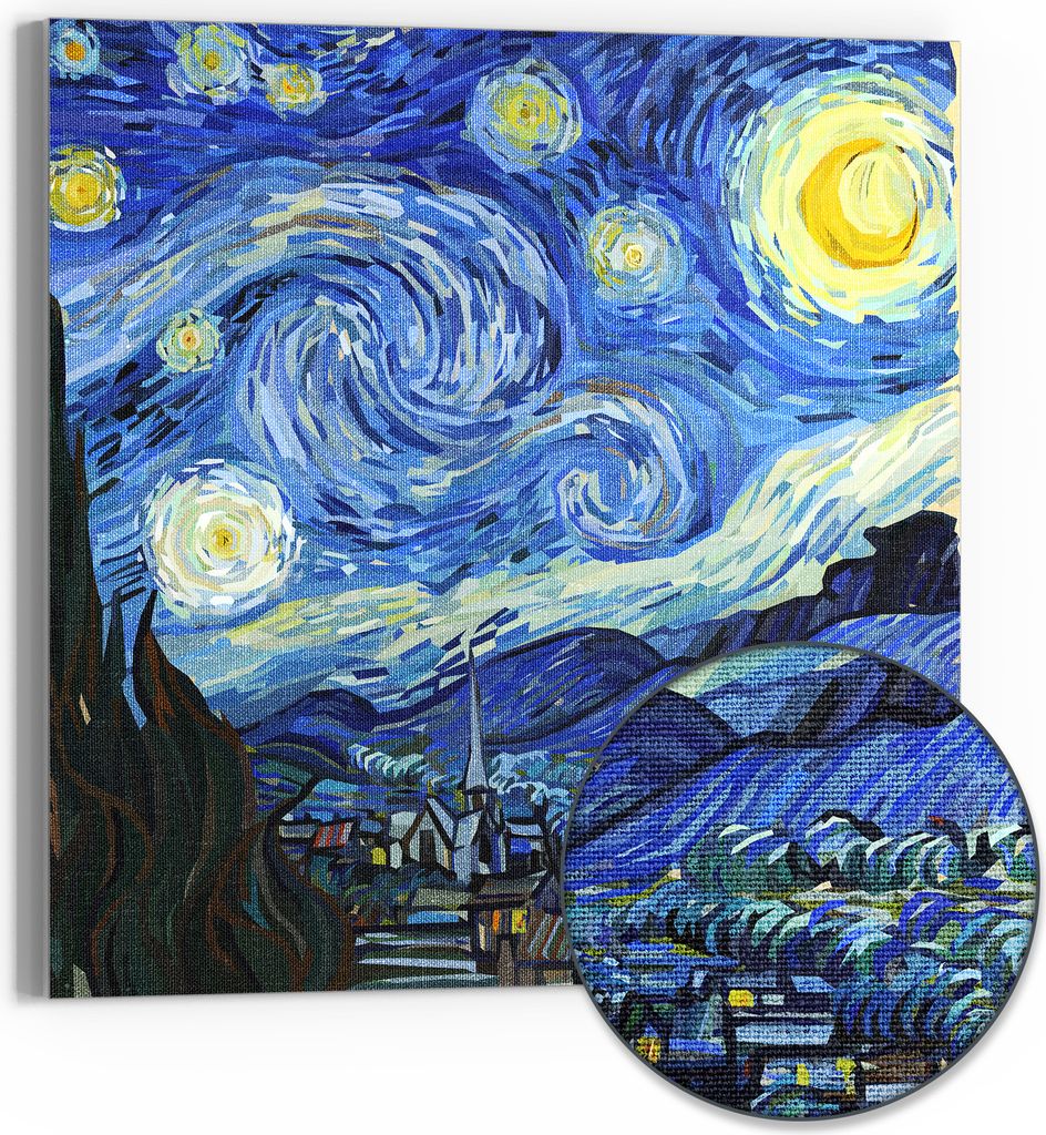 DEQORI Hybrid Leinwand Bild 30x30 cm 'Van Goghs Sternennacht' Wandbild Glas flach modern