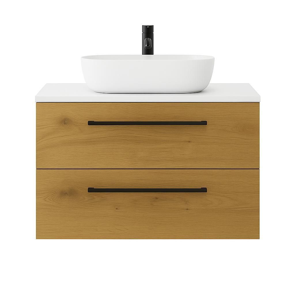 Waschtisch mit Unterschrank ONE 2 große Schubladen Eiche Craft 80x50x46 hängend Badmöbel Badezimmer Badezimmermöbel Waschbeckenschrank