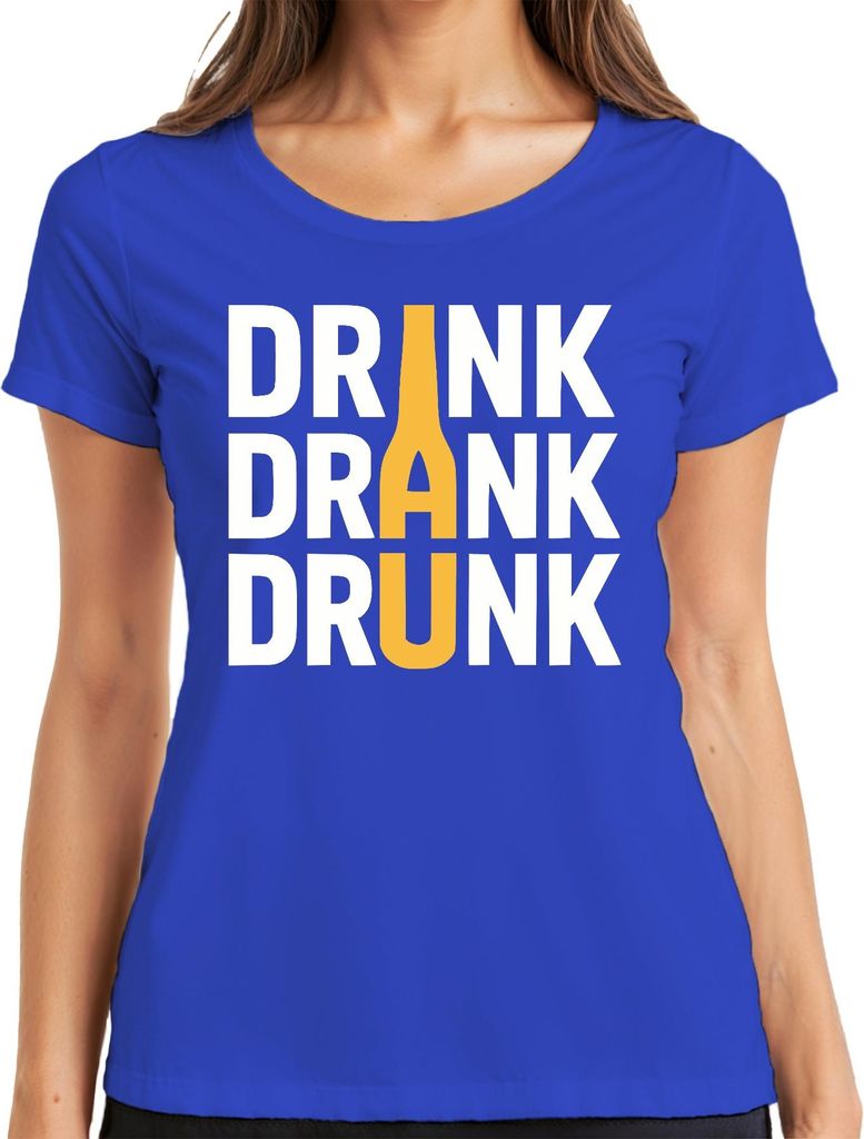 DRINK DRANK DRUNK bierflasche party saufen kneipe geschenk retro Damen T-Shirt, Blau, M