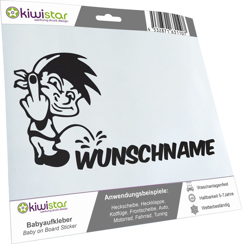 Kiwistar - Autoaufkleber - Piss on Wunschname - Junge mit Tuch & Finger - 16 cm - mattweiß - Pissmännchen - Aufkleber für Auto, Laptop, Fahrrad,...