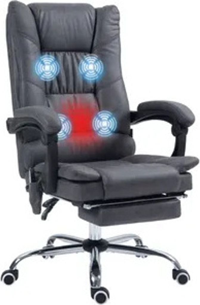 Vinsetto Massage-Bürostuhl, Schreibtischstuhl mit Heizfunktion, Drehstuhl mit Liegefunktion, 111-119 cm Höhenverstellbarer PC Stuhl mit Fußstütze
