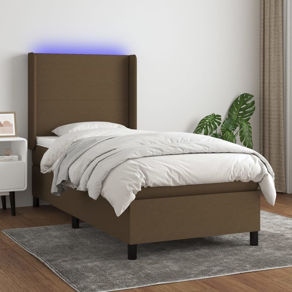 "2026 Promotion" Boxspringbett mit Matratze - & LED - Dunkelbraun - 80x200 cm - Stoff - Polsterbett CC8004