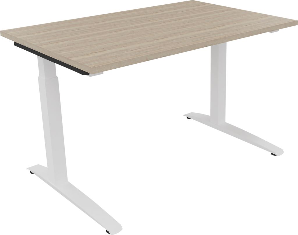 Schreibtisch Kufe Einzels. Quadrat B1200xT800xH650-850 ws/Eiche Natur