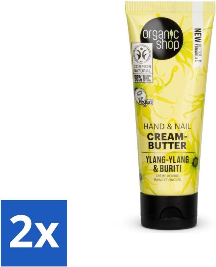Organic Shop - Ylang-Ylang & Buriti Hand- und Nagelcreme - Beruhigend und regenerierend - 75 ml - Vorteilspack - 2 Stücke