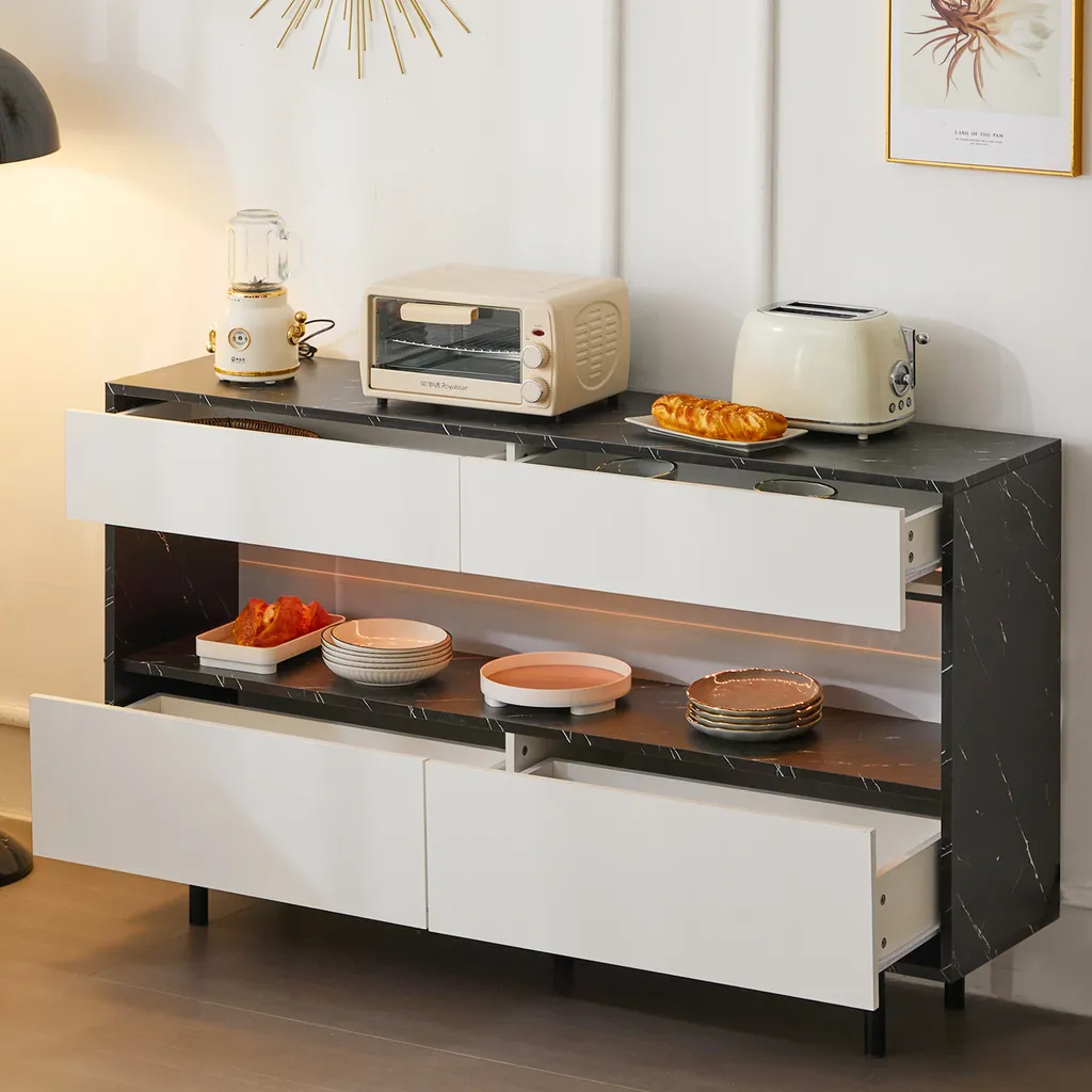 Commode de cuisine et salon grand volume 150cm style marbre