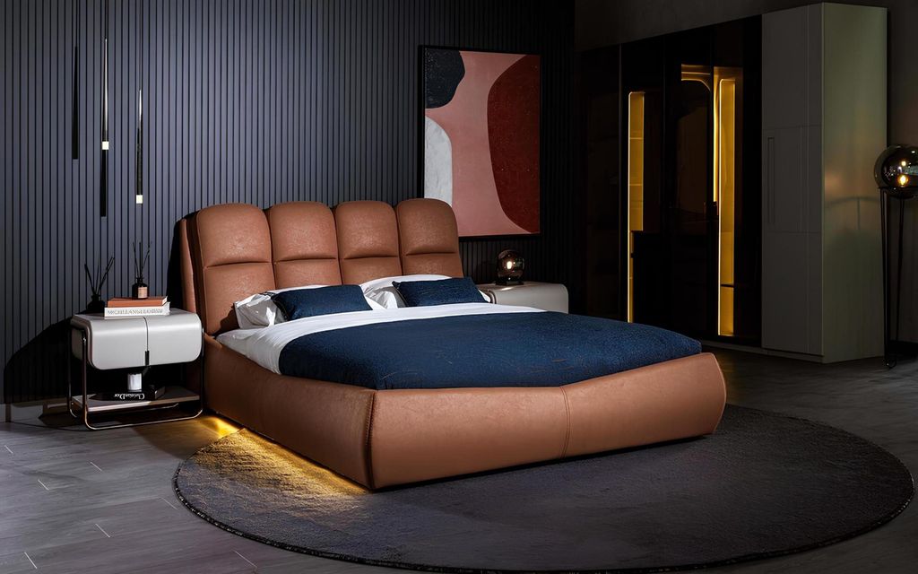 Edle Schlafzimmer Möbel Doppelbett Kleiderschrank 2x Nachttische