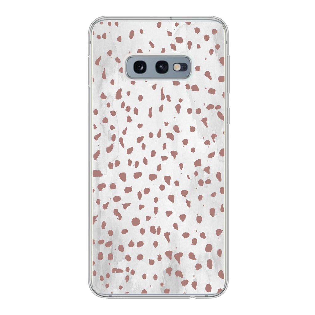 MuchoWow Handyhülle Schutzhülle Hülle für Samsung Galaxy S10e Polka dots - Braun - Weiß Silikon Softcase Handy Hülle - Handy