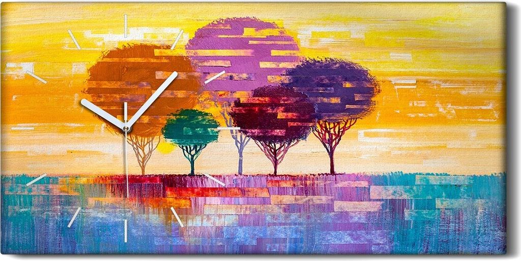Küche Wohnzimmer Wand Leinwand Uhr 60x30 Zeitgenössische Kunst Baum Malerei - weiße Hände