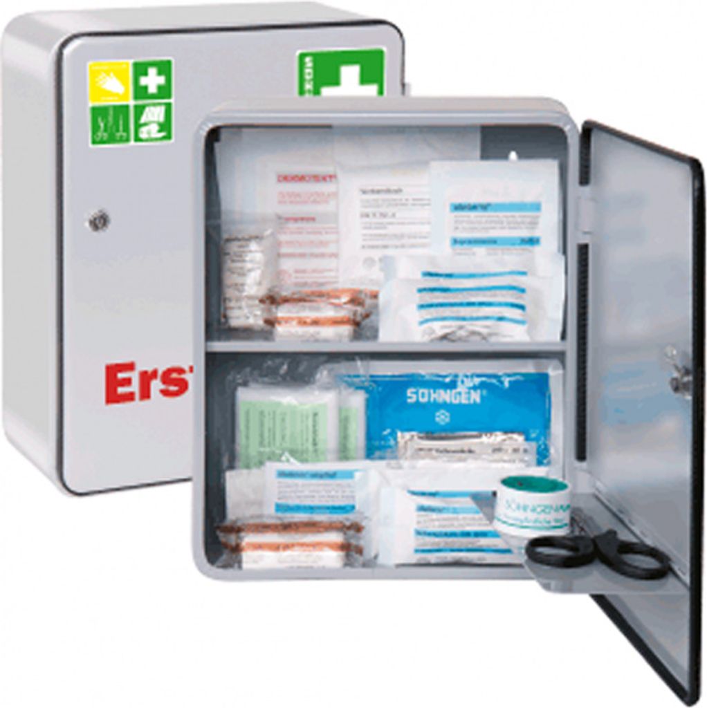 Verbandschrank HEIDELBERG City Style, Füllung Norm nach DIN 13157, Farbe silber