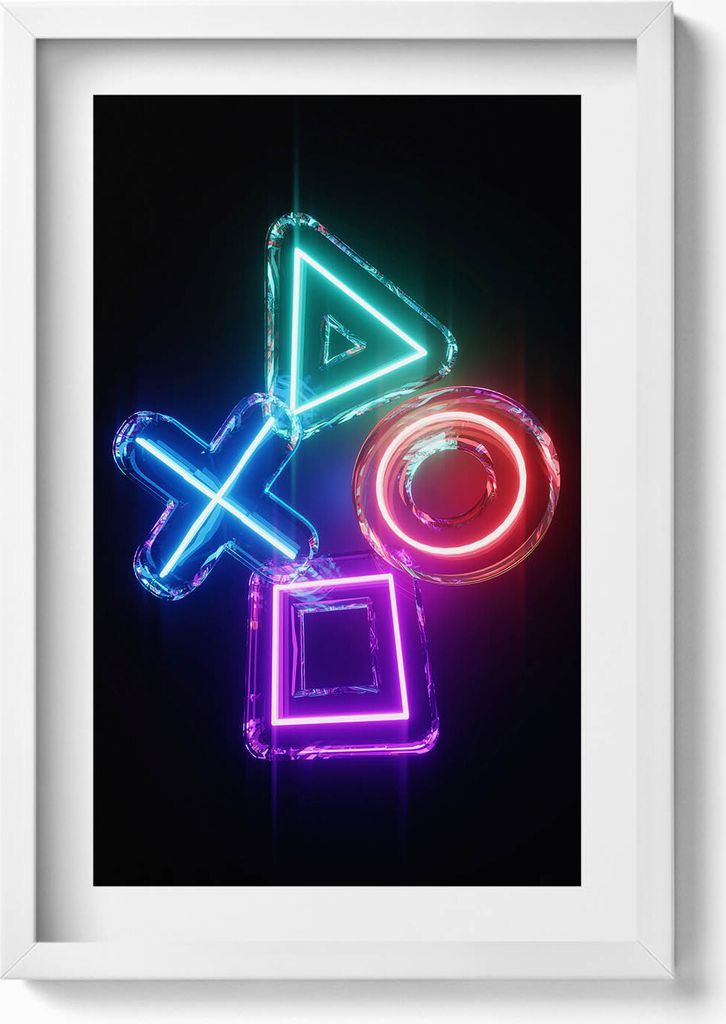 Spielersymbole - Schilder auf dem Konsolen-Pad– Wandbild mit Rahmen – Gerahmtes Bild – Wanddekoration – 40x60 cm – Weiß