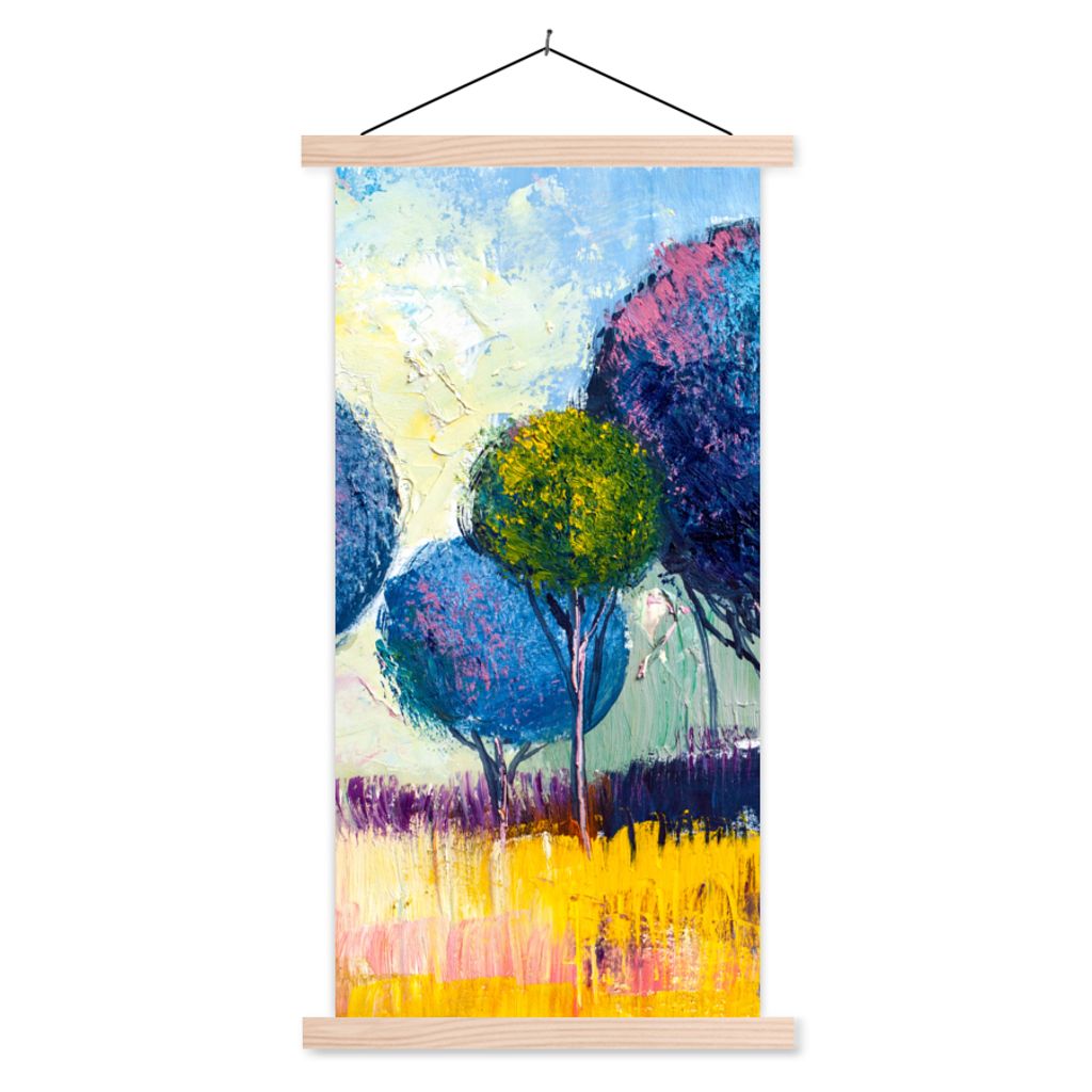 MuchoWow Textilposter Gemälde - Ölfarbe - Baum - Natur 60x120 cm mit holzfarbenen Rahmen - Holz