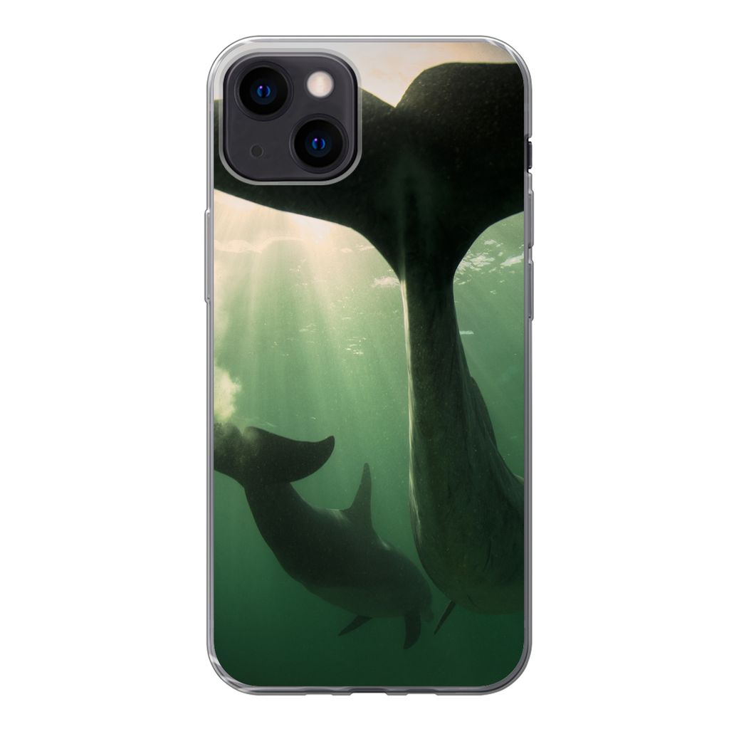 MuchoWow Handyhülle Schutzhülle Hülle für iPhone 13 Delfin - Wasser - Blau Silikon Softcase Handy Hülle - Karteninhaber