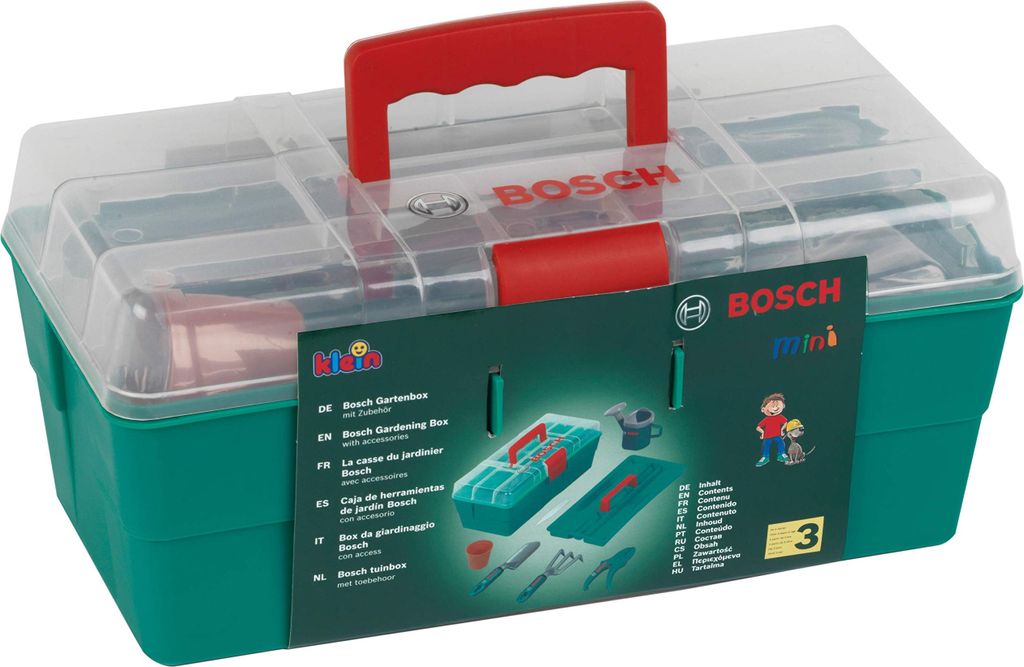 Theo Klein 2791 Bosch Gartenprofibox I Kinder-Gartenset in robuster Box I Hochwertiges Zubehör wie Schaufel, Hacke u.v.m. I Maße: 31,8 cm x 14 cm...