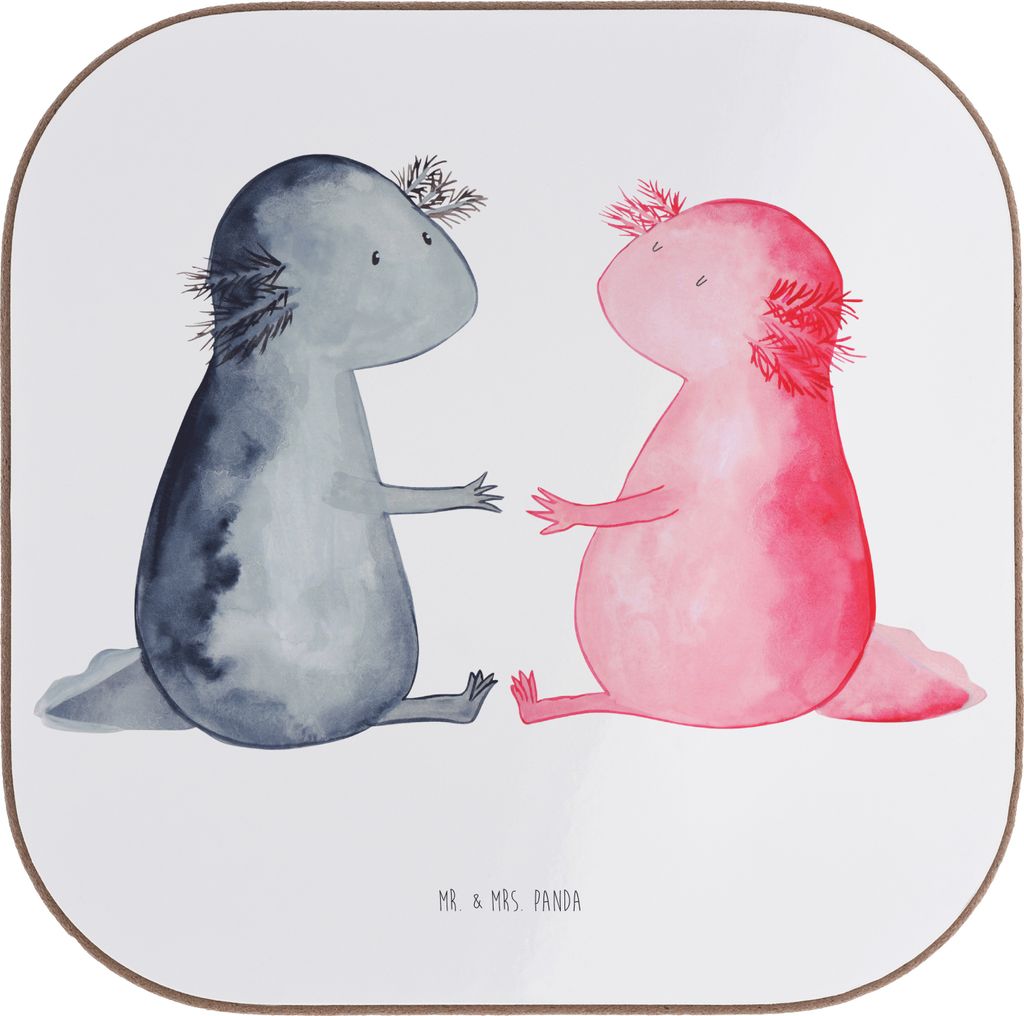 Mr. & Mrs. Panda Untersetzer für Gläser Axolotl Liebe - Weiß - Geschenk, gläseruntersetzer, Coaster, Glas, Valentinstag, Lurch, Liebesbeweis, H...