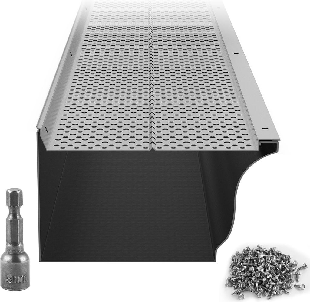 SucceBuy Dachrinnenschutz, 152 mm Breite, Aluminium-Laubfilter, DIY-Dachrinnenabdeckung, 26 Stück, 264 cm Gesamtlänge, 4 mm Lochdurchmesser und 0...