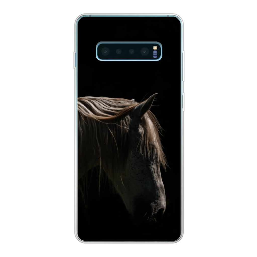 MuchoWow Handyhülle Schutzhülle Hülle für Samsung Galaxy S10 Plus Pferd - Tiere - Weiß Silikon Softcase Handy Hülle - Schutzhülle
