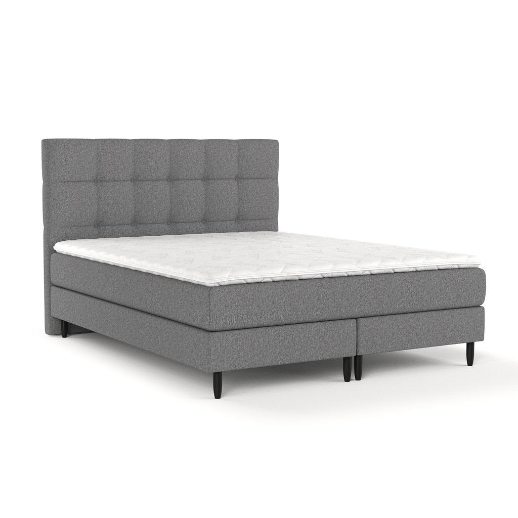 Boxspringbett Livia Interiors Mint, Bett 160x200 cm, Kontinentalbett, Doppelbett, H2 Bonell - Matratze und Topper, Webstoff Megan, Dunkelgrau Farbe