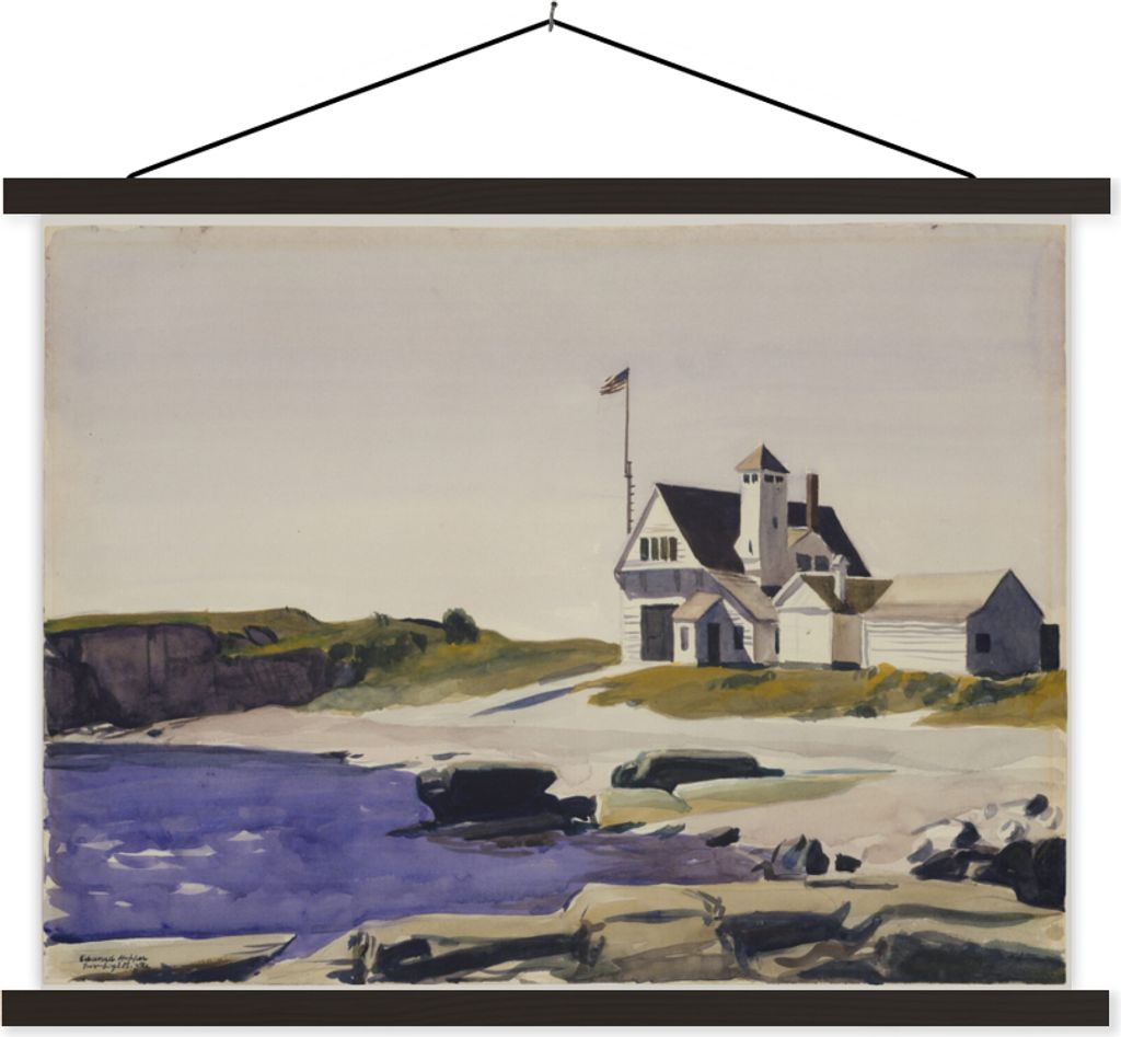MuchoWow Textilposter Küstenwache, Maine - Edward Hopper 150x113 cm mit schwarzem Rahmen - Wohnzimmer