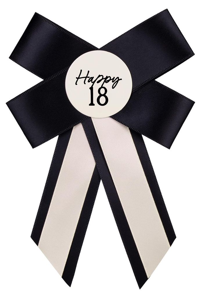 Geburtstagsschleife 11x17cm Happy 18 Ivory Schwarz