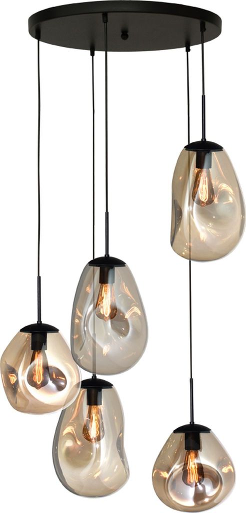 masterlight Pendelleuchte Lava 5-flammig Glas Gold 60x60cm