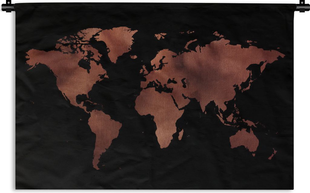 MuchoWow Wandteppich Wandbehang Weltkarte - Schwarz - Rot 60x40 cm Tapisserie Dekoration Wandtuch - Wanddekorationen