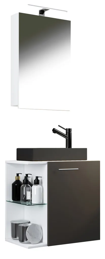 Meuble de salle de bain avec miroir et armoire 3 pièces VCM Hausa 52 cm