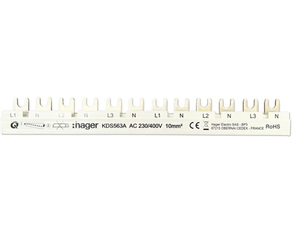 Rail Hager KDS563A pour Tableau Électrique 12 Modules - Alimentation 63A Phase - 3