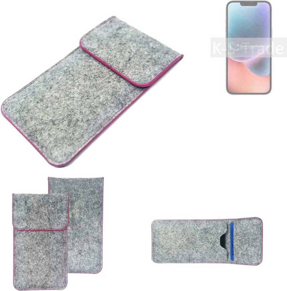 K-S-Trade Handy Schutz Hülle kompatibel mit Apple iPhone 14 Schutzhülle Handyhülle Filztasche Pouch Tasche Case Sleeve Filzhülle hellgrau pinker