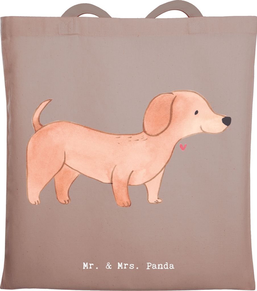 Mr. & Mrs. Panda Shopping Tasche Dackel Kurzhaardackel Lebensretter - Braun Pastell - Geschenk, Teckel, Jutebeutel, Tote Bag, Laptoptasche, Uni, Ei...