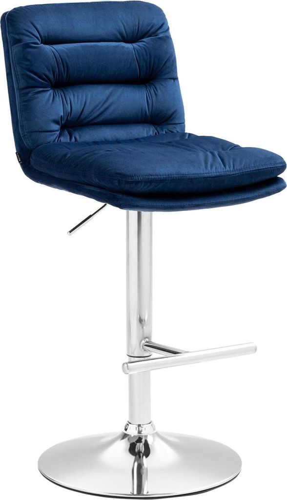 Barhocker mit Samthocker - Eleganter Hocker - Hoher Sitzkomfort und höhenverstellbar Farbe: Blau | Grundfarbe: Chrom