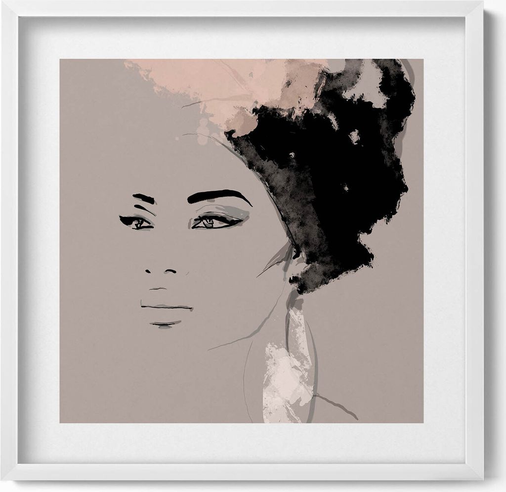 Abstraktes Porträt einer Frau– Wandbild mit Rahmen – Gerahmtes Bild – Wanddekoration – 50x50 cm – Weiß Rahmen