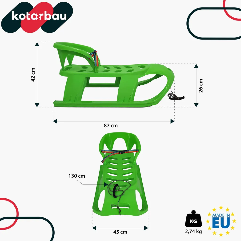 Luge Enfant Avec Dossier, Ceinture Et Cordon – Descente Sécurisée En Hiver