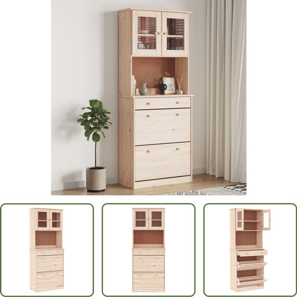 The Living Store Highboard ALTA 77x35x188 cm Massivholz Kiefer