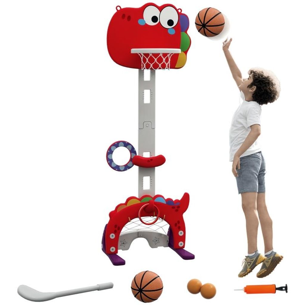 Basketballkorb für Kinder – 5-in-1-Basketballkorb – Höhenverstellbar – Mit Fußball-, Golf-, Laufbahn- und Wurfspielfunktionen – 46 x 51 ...