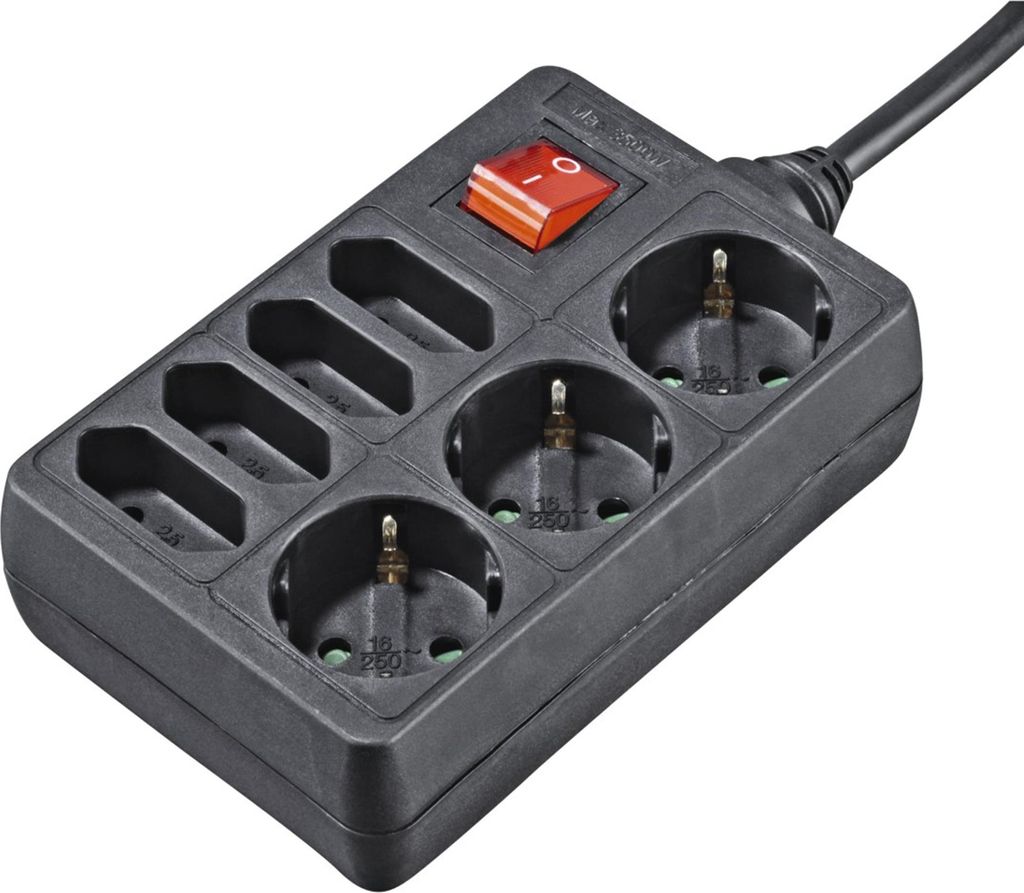 Hama Steckdosenleiste 7-fach, Schalter, 1,4m, 3x Schuko-, Produktbild 