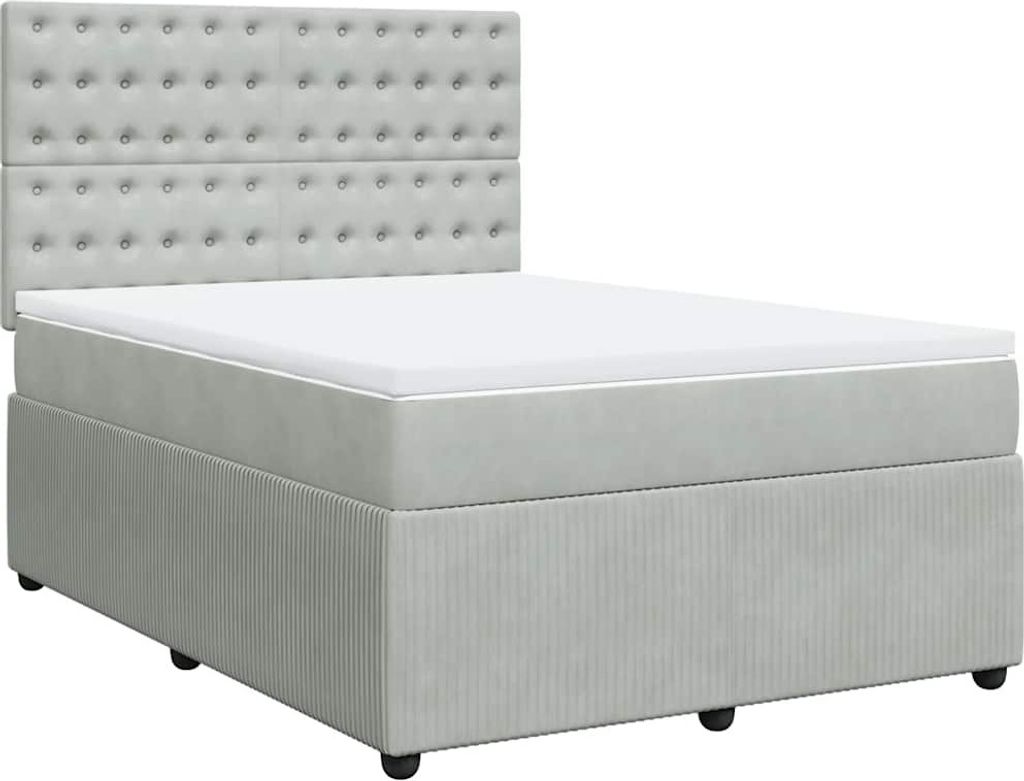 vidaXL Boxspringbett mit Matratze Hellgrau 140x200 cm Samt