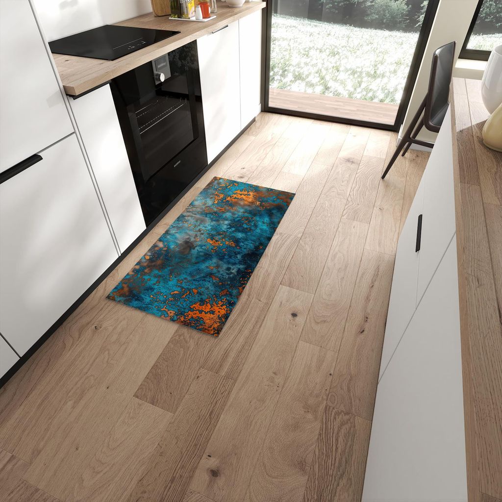 Küchenteppich 60x120cm rutschfest & abwischbar PVC Läufer - Blaue Maserung