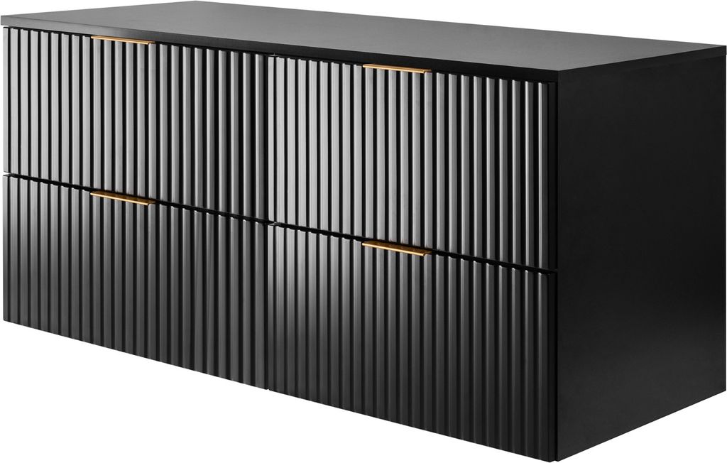 Badezimmerschrank, Schwarz mit goldener Griff / mit oberer Platte, 120 x 57 x 46 cm