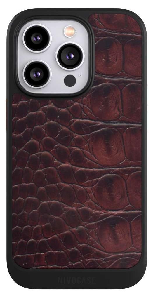 NIVOCASE Hülle für Apple iPhone 14 Pro Handyhülle NIVOcore Case Schwarz Animalprint Krokodil Leder