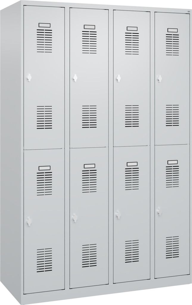 Doppelstöckiger Garderobenschrank 4 Abteile - lichtgrau, je 2 Fächer mit Stange, 1 St.