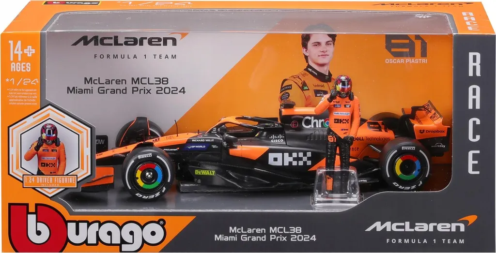 Figurine Bburago 1:24 McLaren MCL38 Oscar Piastri F1 2024 - 18-28040