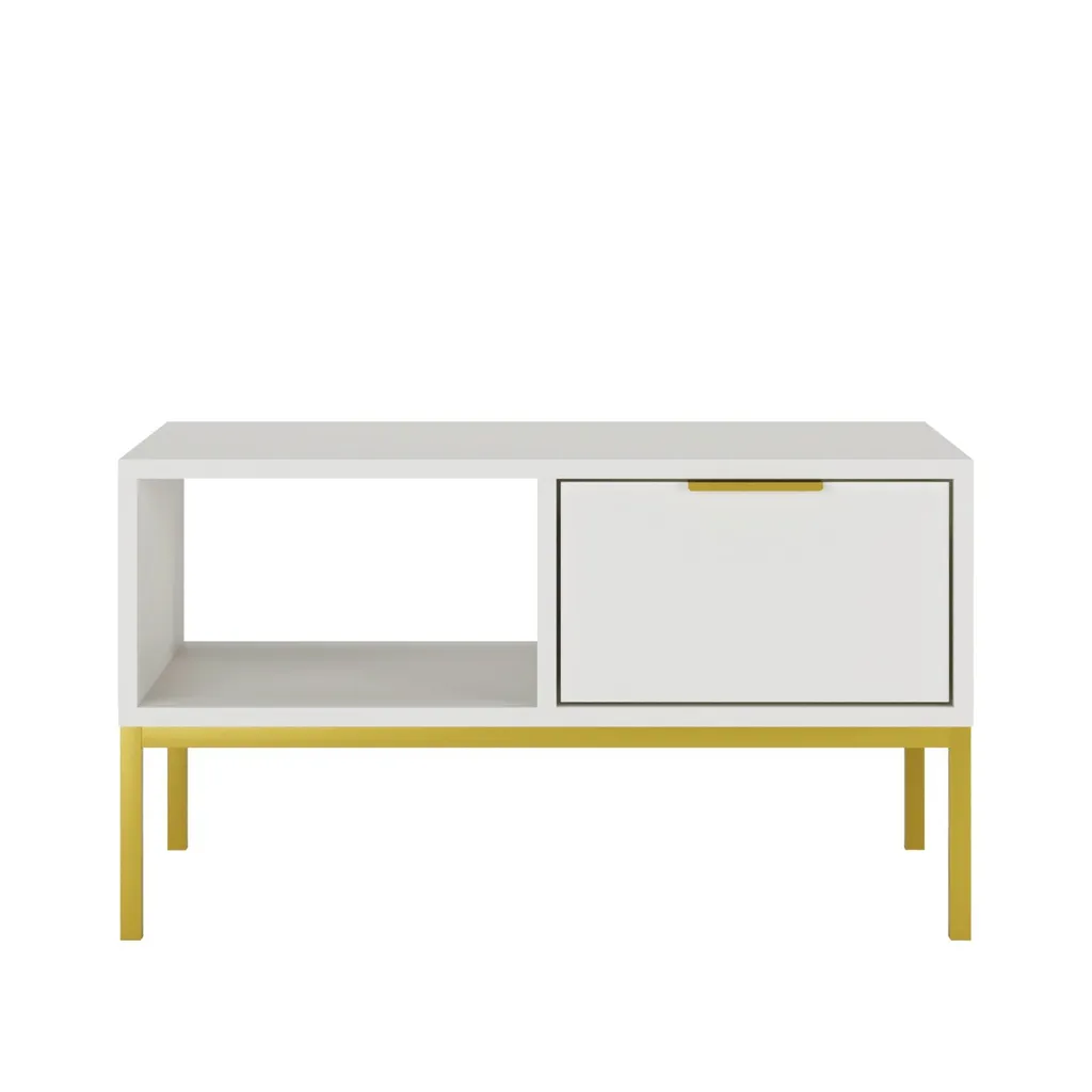 Table basse blanche et dorée 80 cm - Table de salon ronde design chic